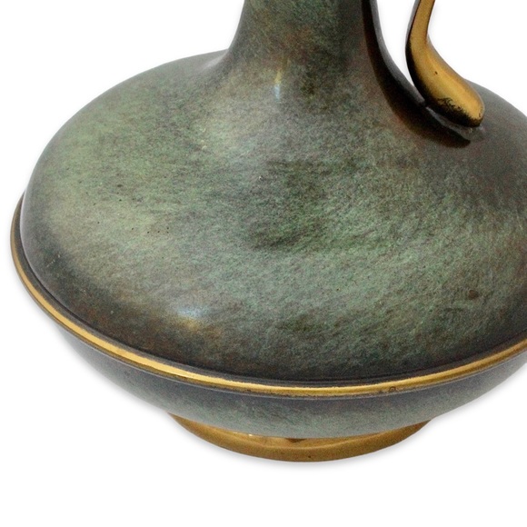 Vintage Israeli Green Verdigris Patina Brass Pitcher Vase Ewer Mid-Century 1950s - Picture 2 of 8